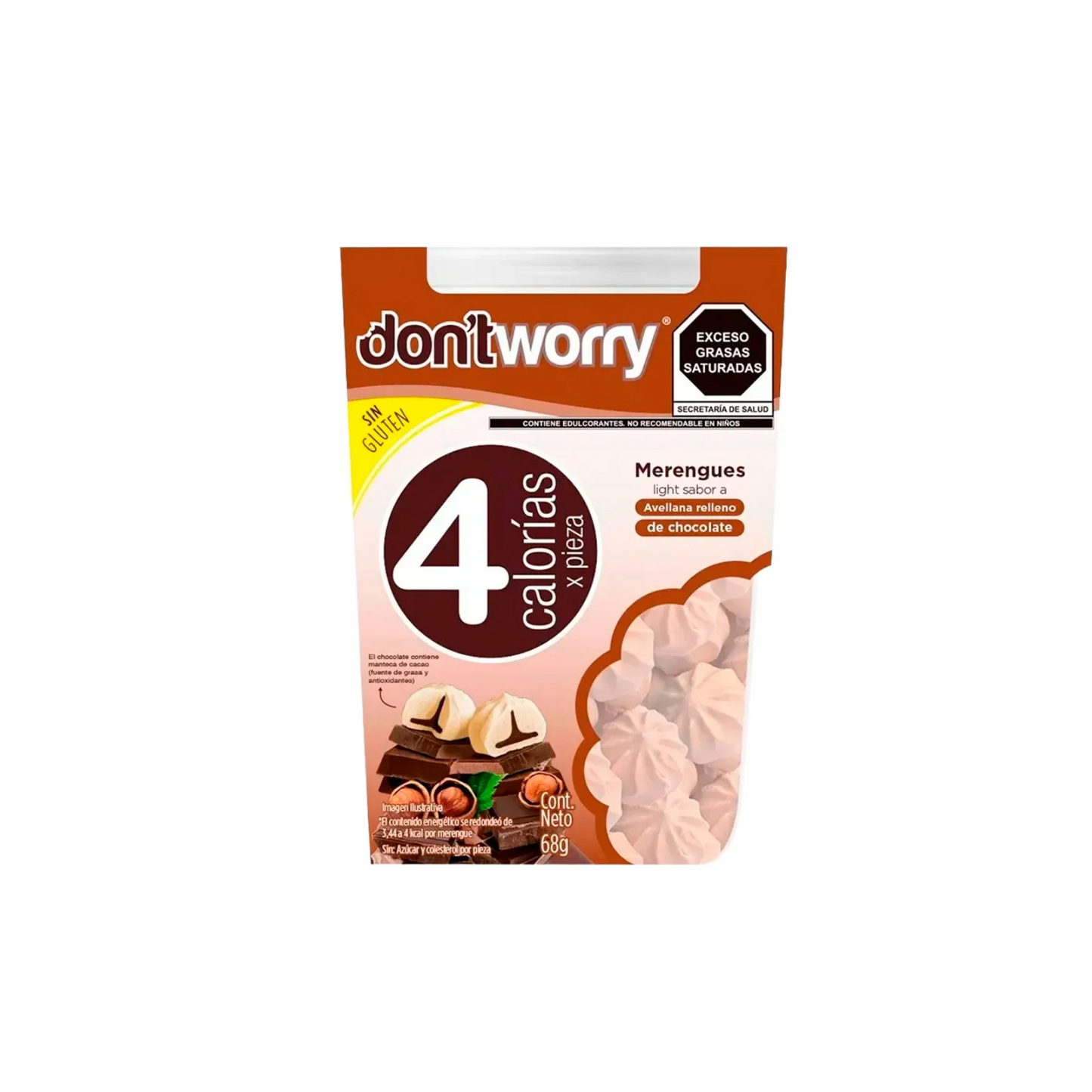 Merengues Light Don't Worry Avellana con chocolate 68g