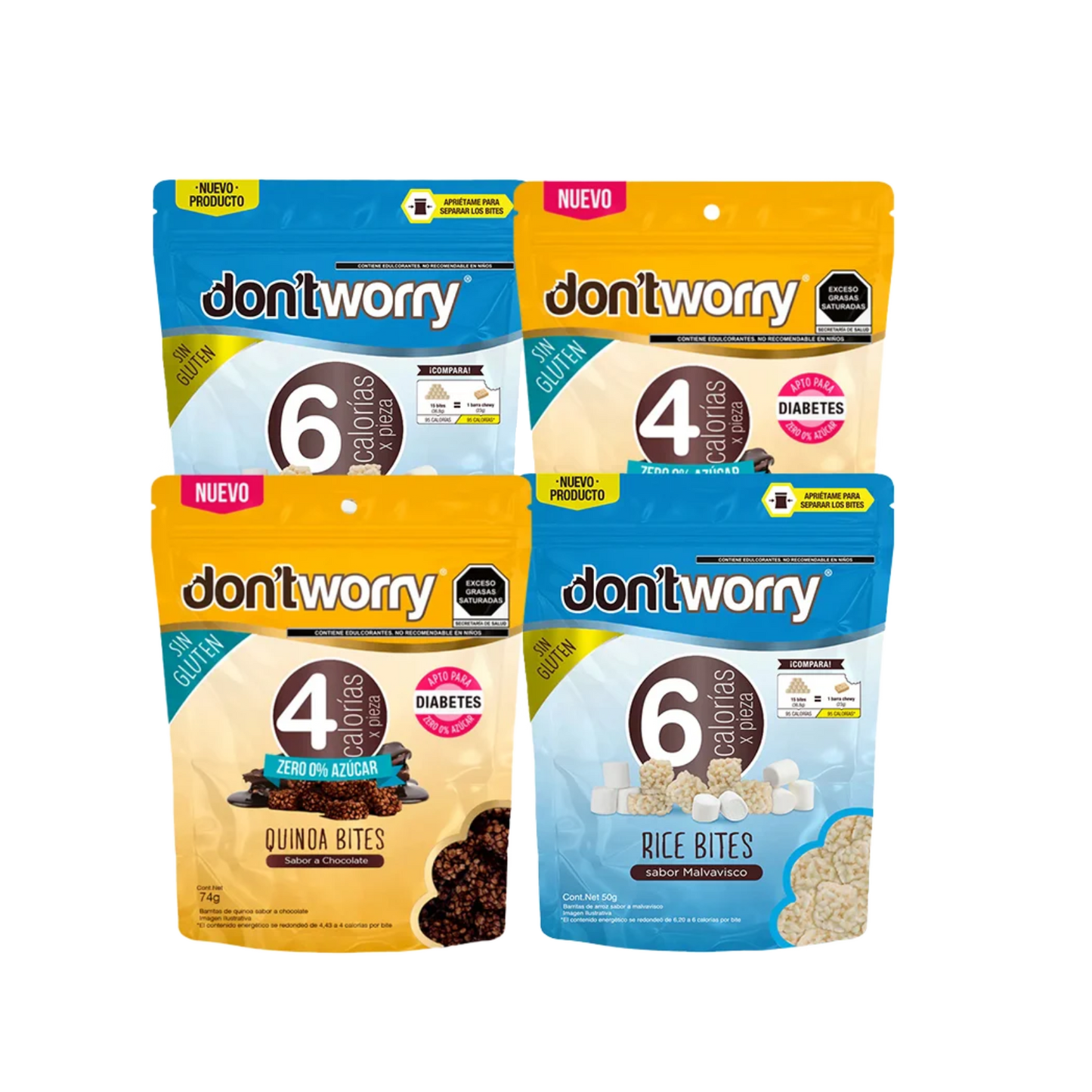 Quinoa Bite Chocolate Zero y Rice Bite Malvavisco Dont Worry 4 pack