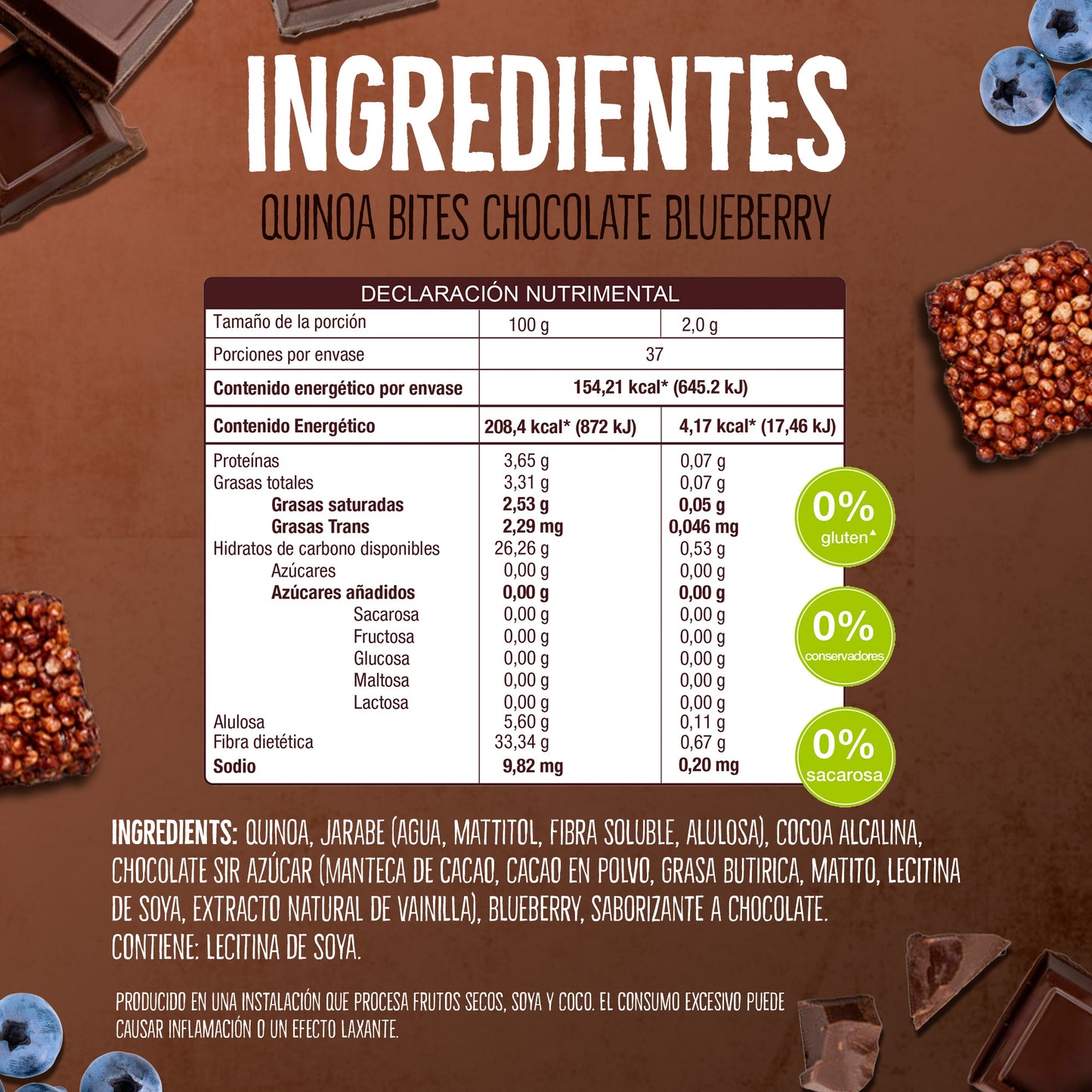 Quinoa Bites Don´t Worry Chocolate con Blueberries 280g.