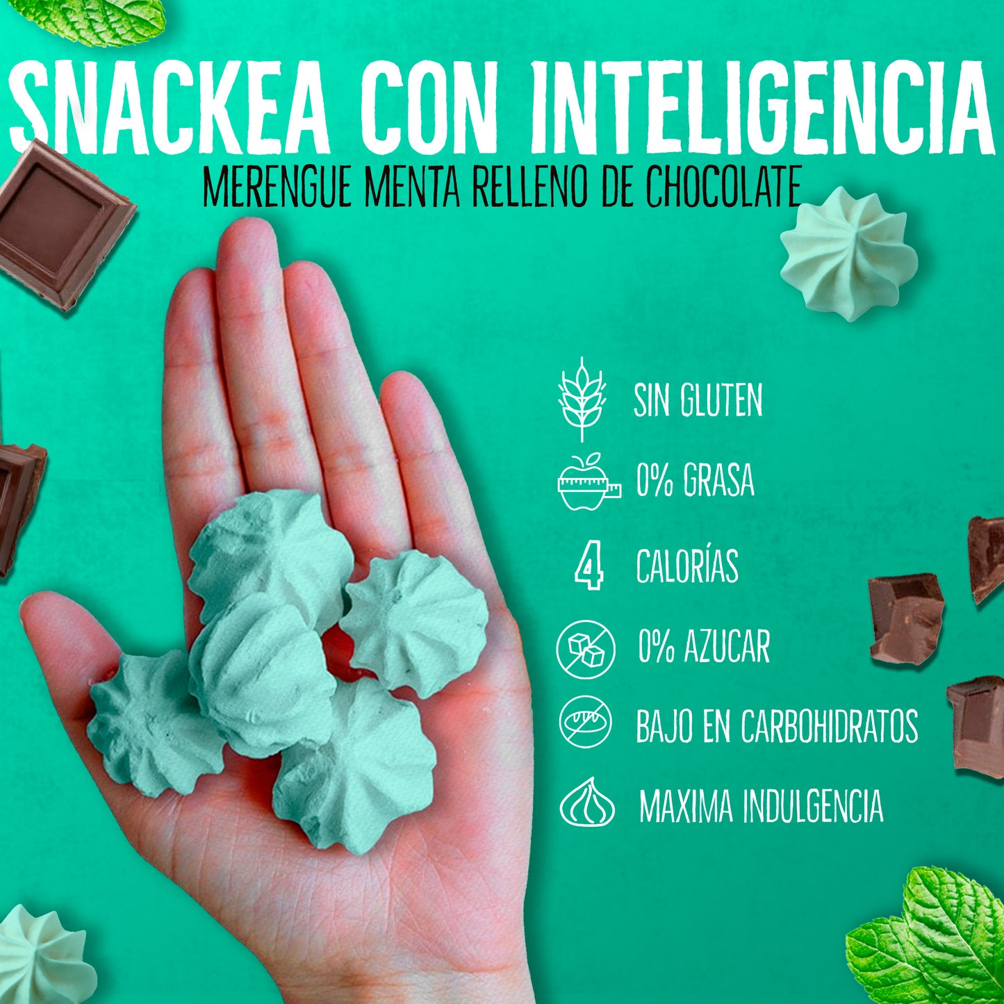 Merengues Light Don't Worry Menta relleno con Chocolate 68g