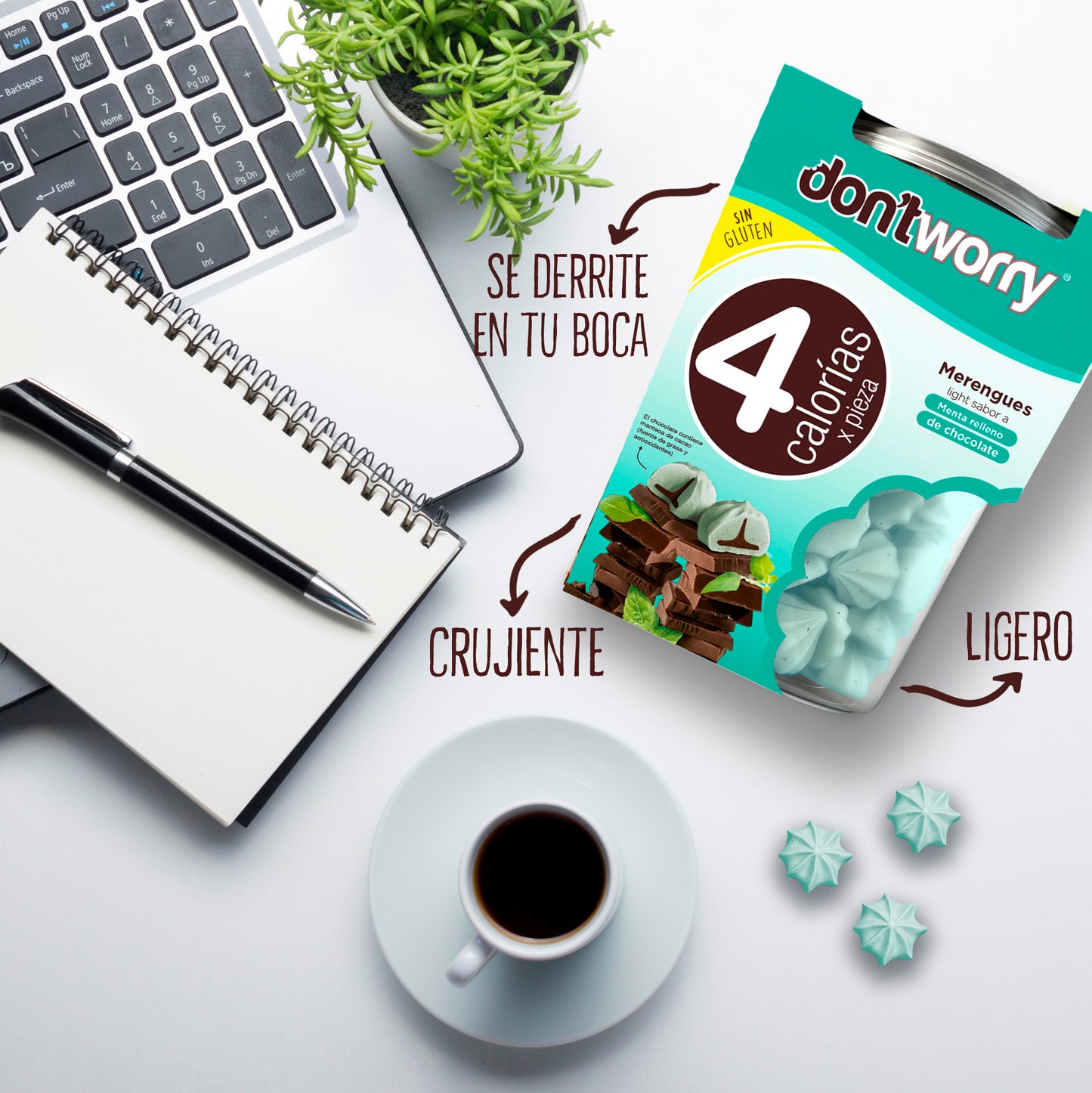 Merengues Light Don't Worry Menta relleno con Chocolate 68g