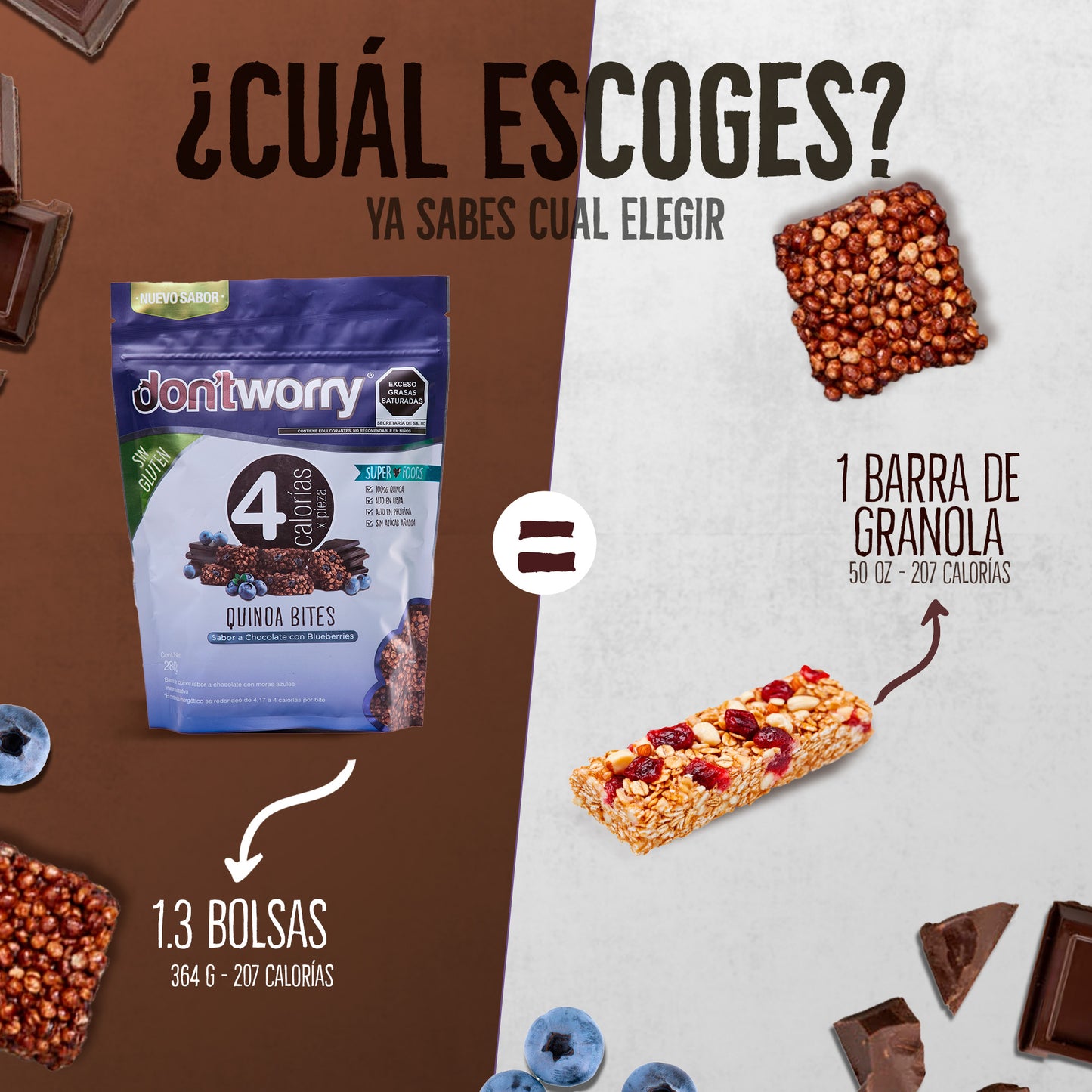 Quinoa Bites Don´t Worry Chocolate con Blueberries 280g.