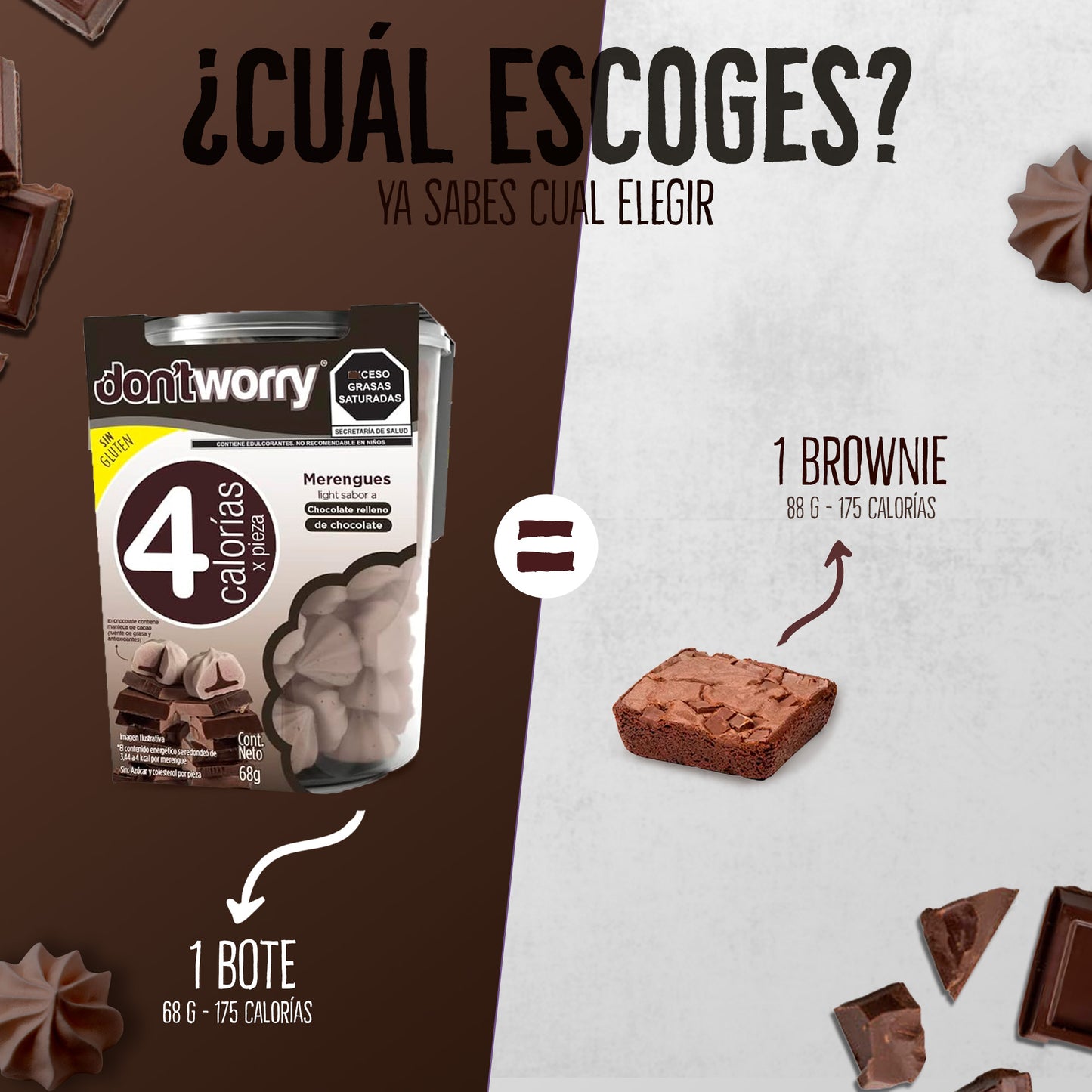 Merengue Light Don't Worry Chocolate Relleno 68g