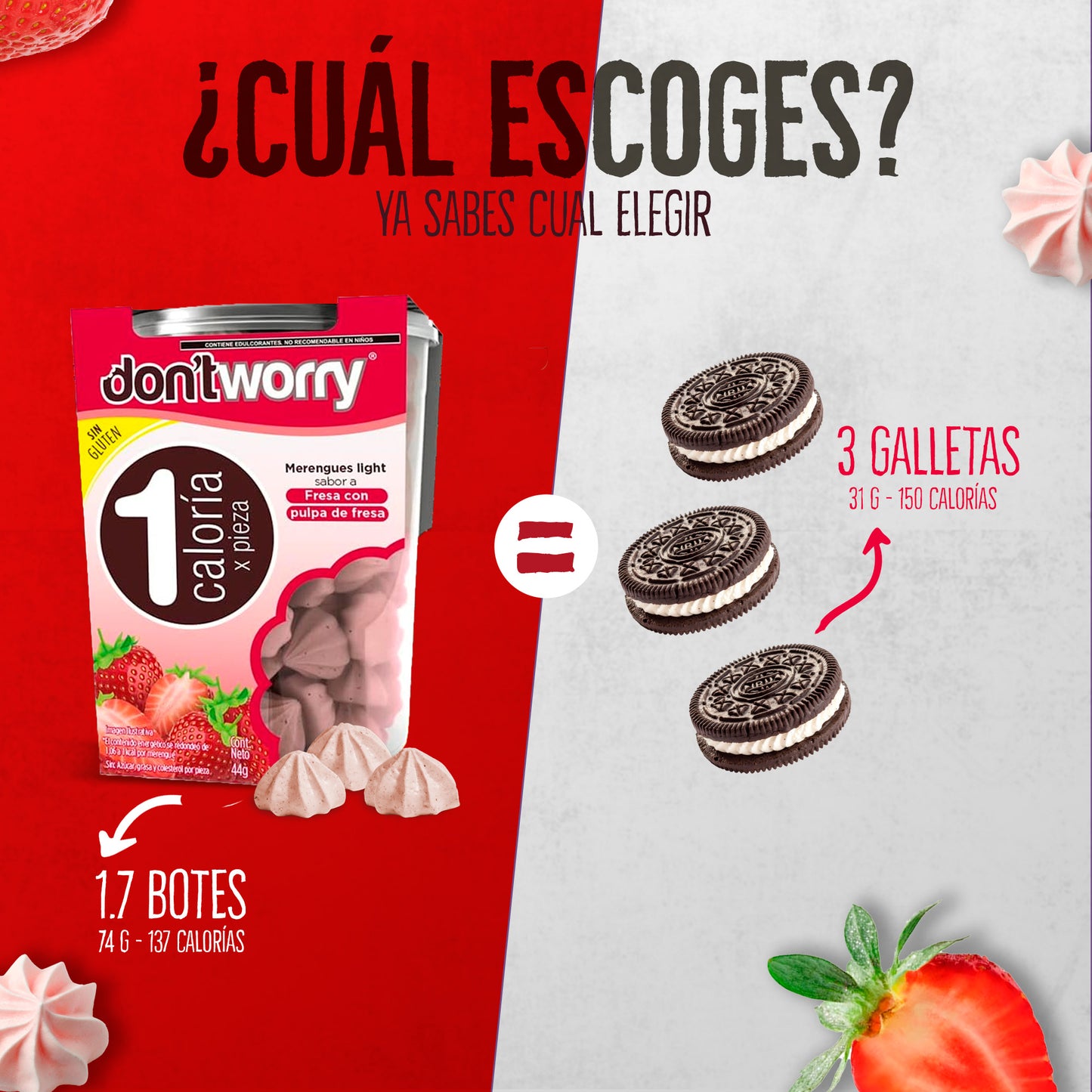 Merengues Light Don't Worry Fresa con pulpa de Fresa 44g