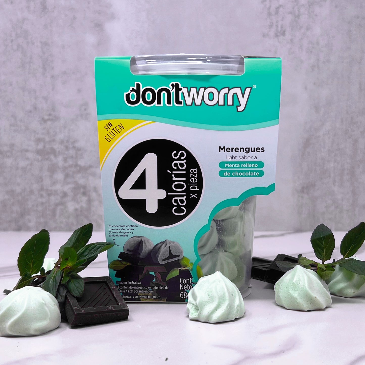 Merengues Light Don't Worry Menta relleno con Chocolate 68g