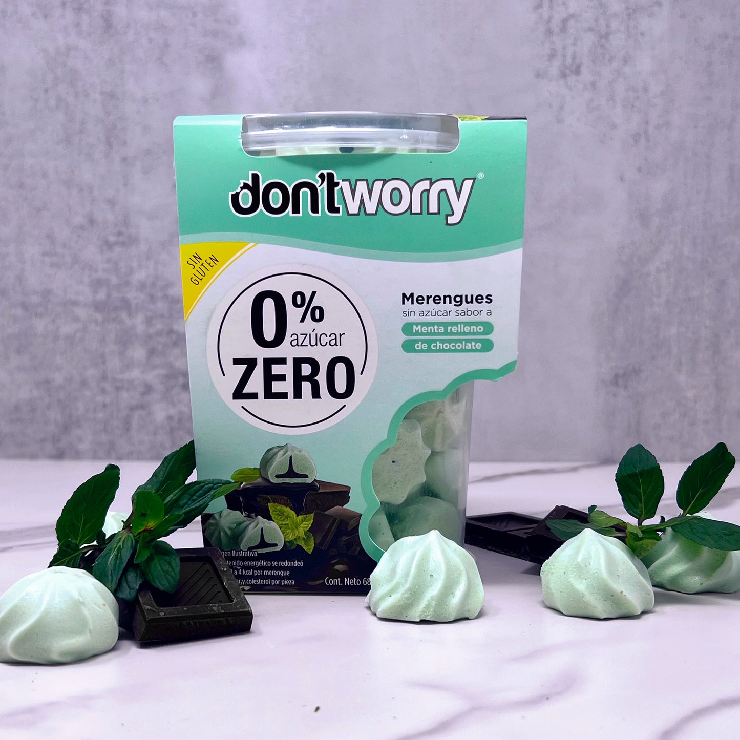Merengues Sin Azúcar Don't Worry Menta relleno de Chocolate 68g