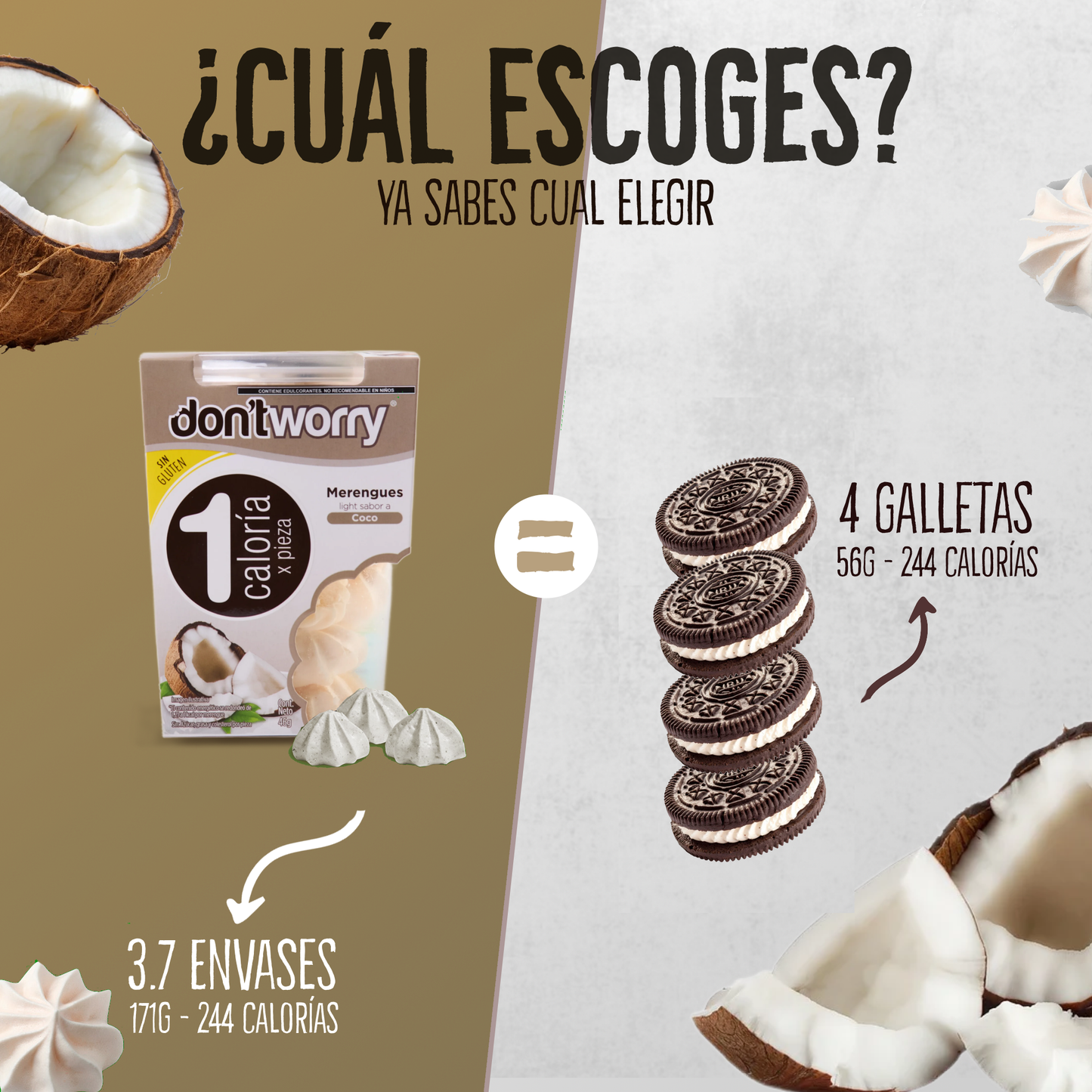 Merengues Light Don't Worry Coco 46g