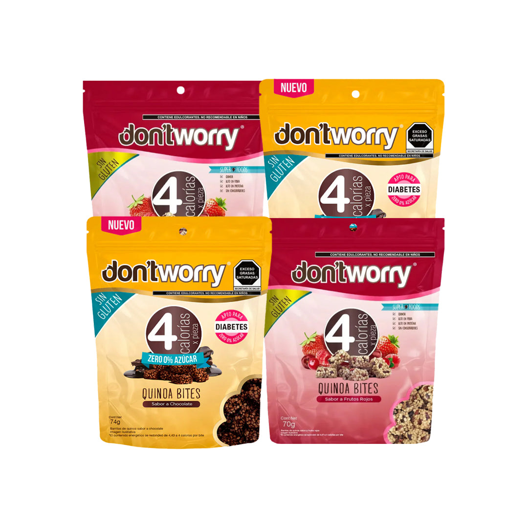 Quinoa Bites Dont Worry Frutos Rojos y Chocolate Zero 4 pack