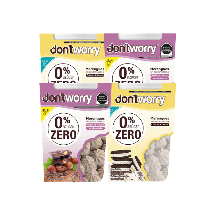 Merengues Sin Azucar Don't Worry Cookies and Cream y Avellana 4 pack