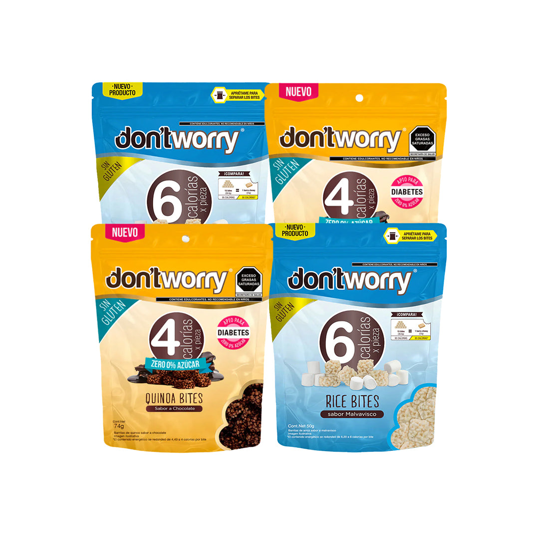 Quinoa Bite Chocolate Zero y Rice Bite Malvavisco Dont Worry 4 pack