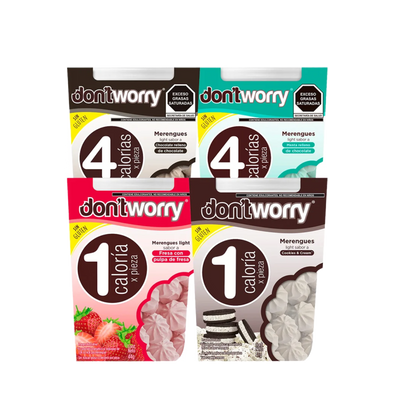 Merengues Light Dont Worry Chocolate Fresa Cookies and Cream Menta 4 pack
