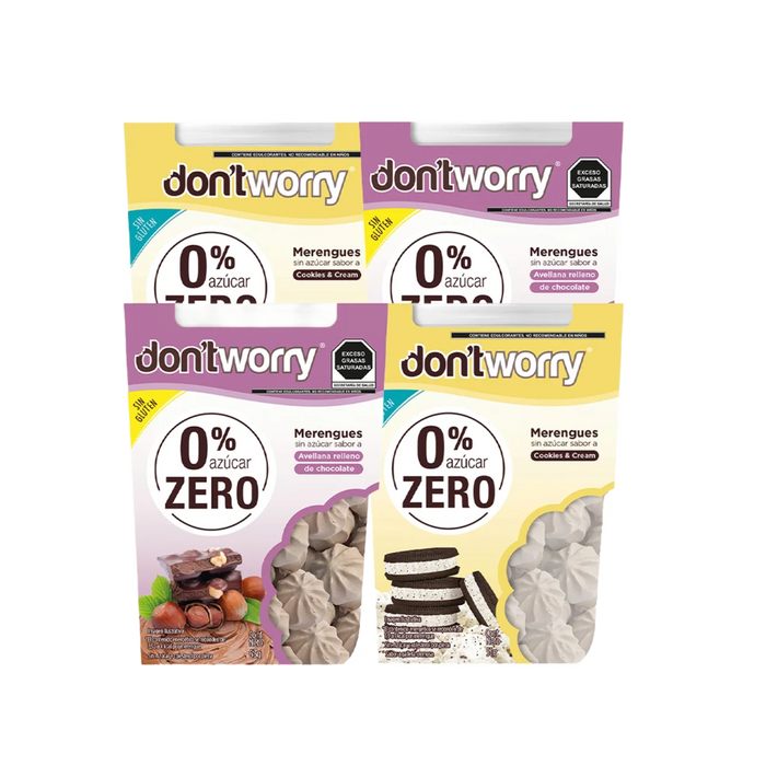 Merengues Sin Azucar Don't Worry Cookies and Cream y Avellana 4 pack