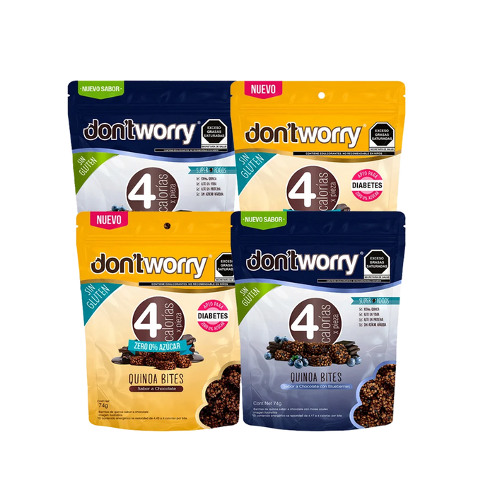 Quinoa Bite Dont Worry Chocolate con Blueberries y Chocolate Zero 4 pack