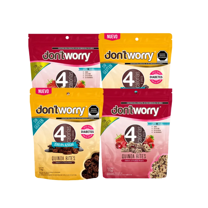 Quinoa Bites Dont Worry Frutos Rojos y Chocolate Zero 4 pack