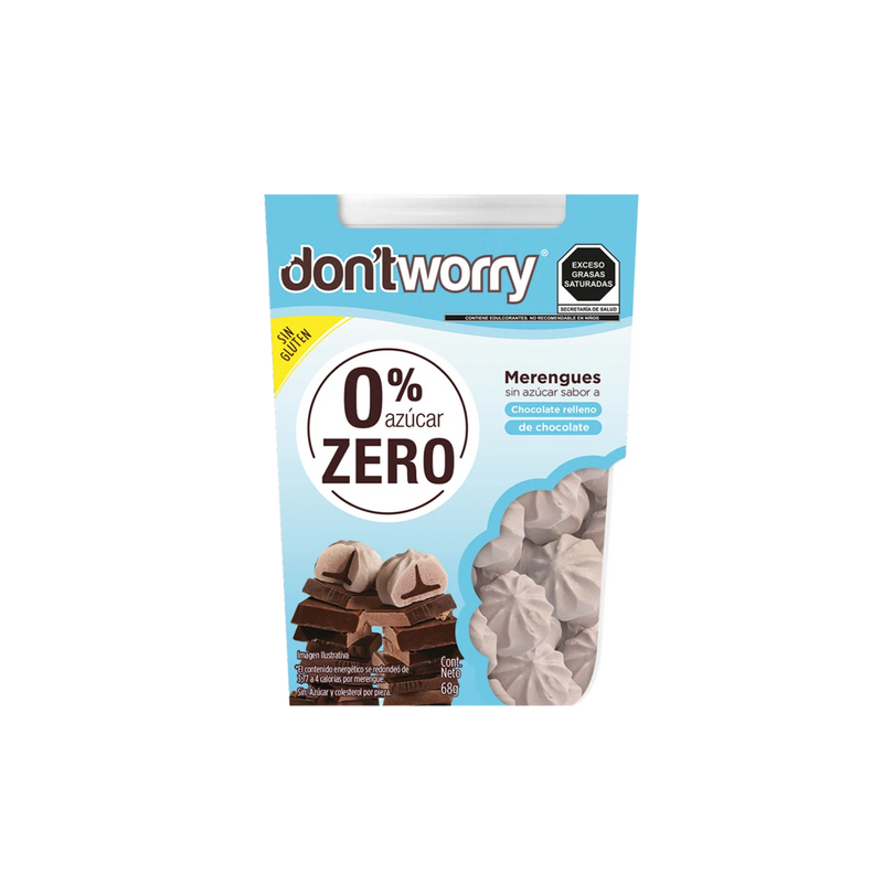 Merengues Sin Azúcar Don't Worry Chocolate relleno con Chocolate 68g