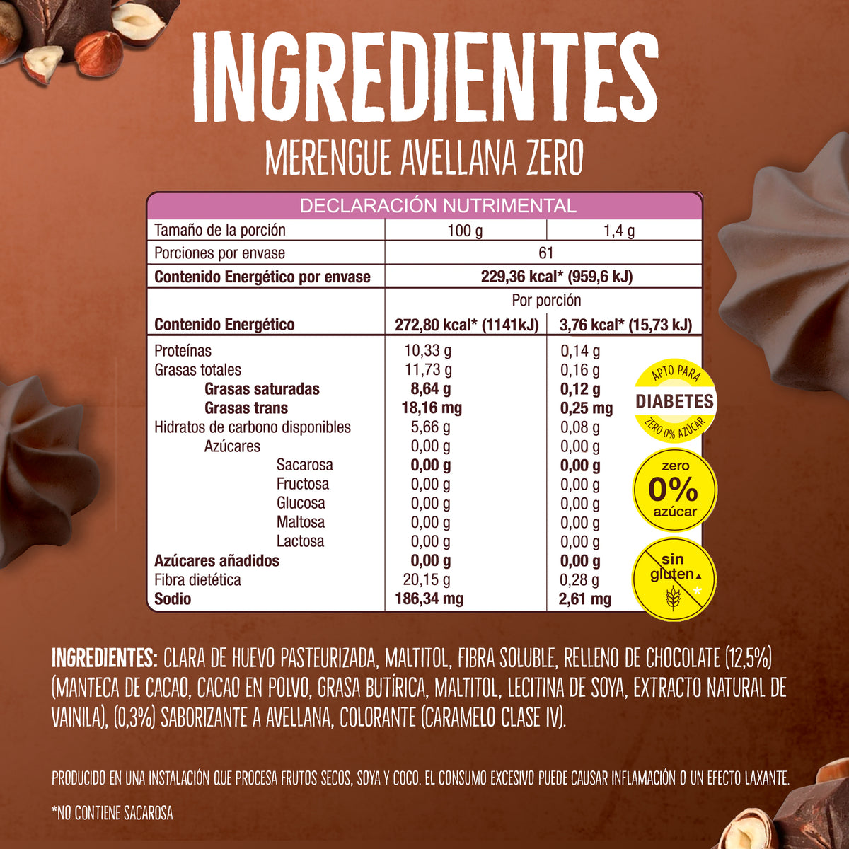Merengues Sin Azúcar Avellana Relleno 68g