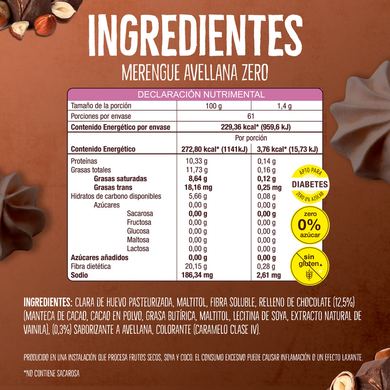 Merengues Sin Azúcar Avellana Relleno 68g