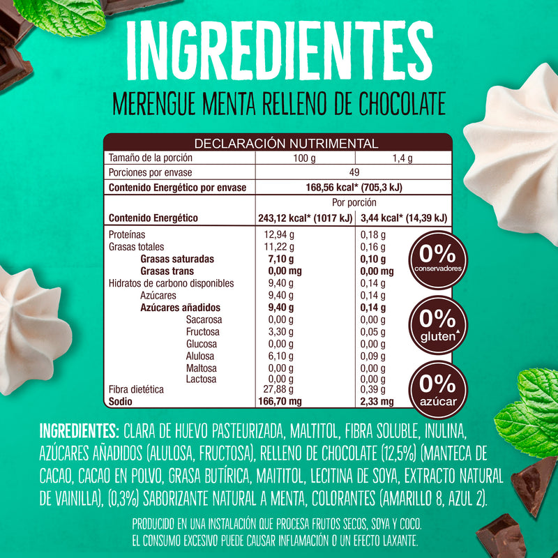 Merengues Light Don't Worry Menta relleno con Chocolate 68g