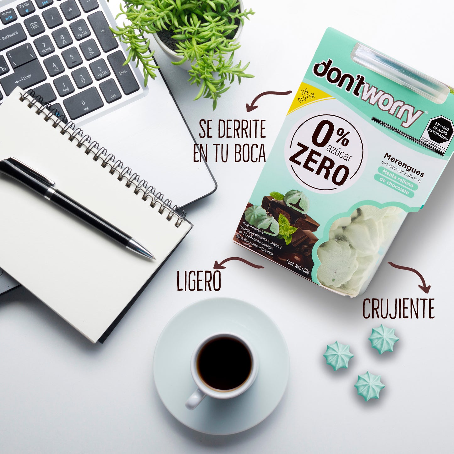 Merengues Sin Azúcar Don't Worry Menta relleno de Chocolate 68g