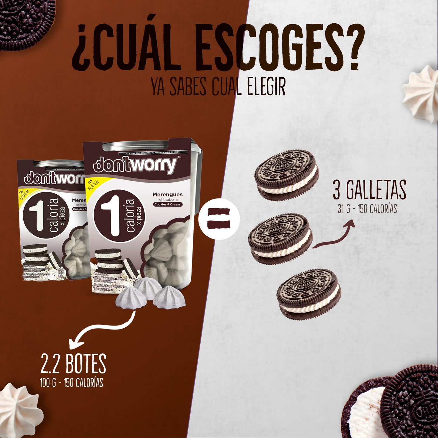 Merengues Light Don't Worry Cookies & Cream 47g