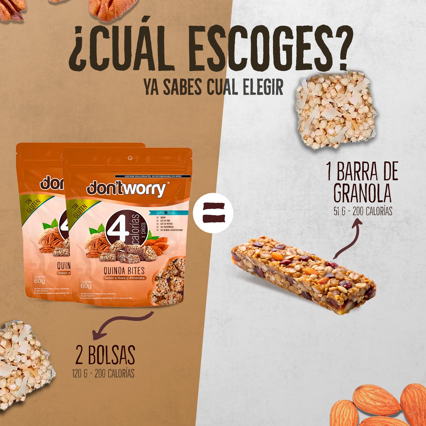 Quinoa Bites Dont Worry DUO Nuez y Almendra