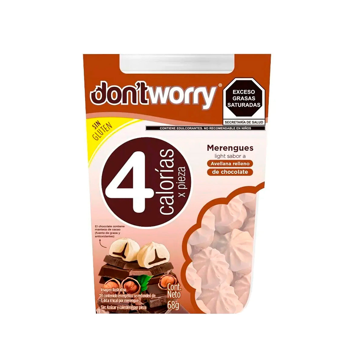 Merengues Light Don't Worry Avellana con chocolate 68g