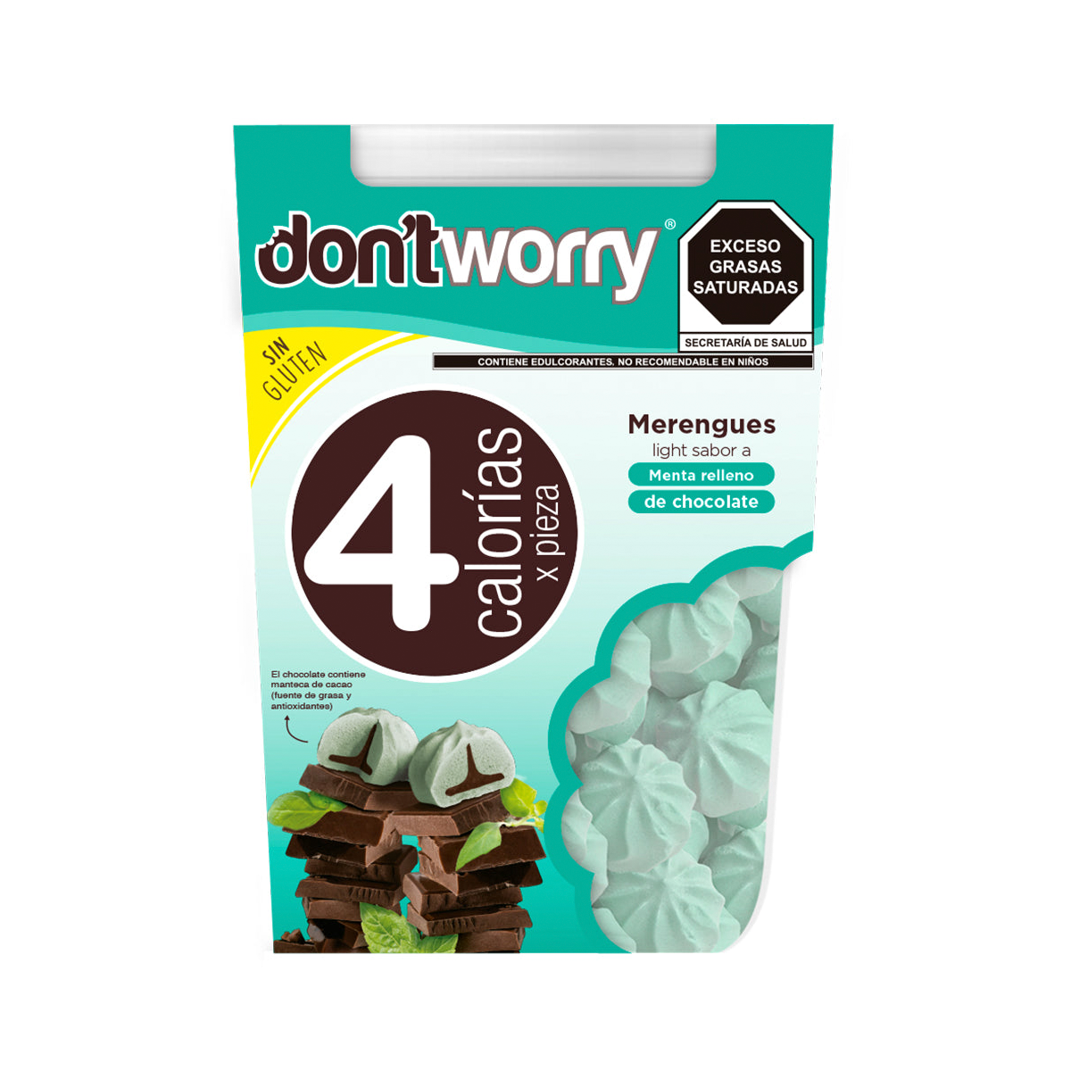 Merengues Light Don't Worry Menta relleno con Chocolate 68g