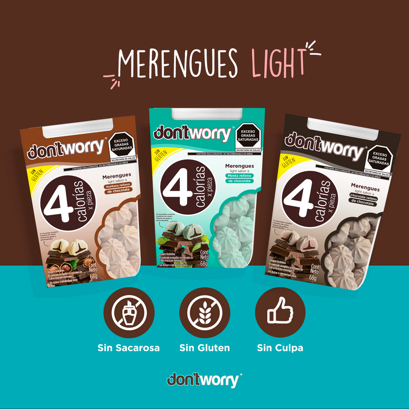 Merengues Light Don't Worry Menta relleno con Chocolate 68g