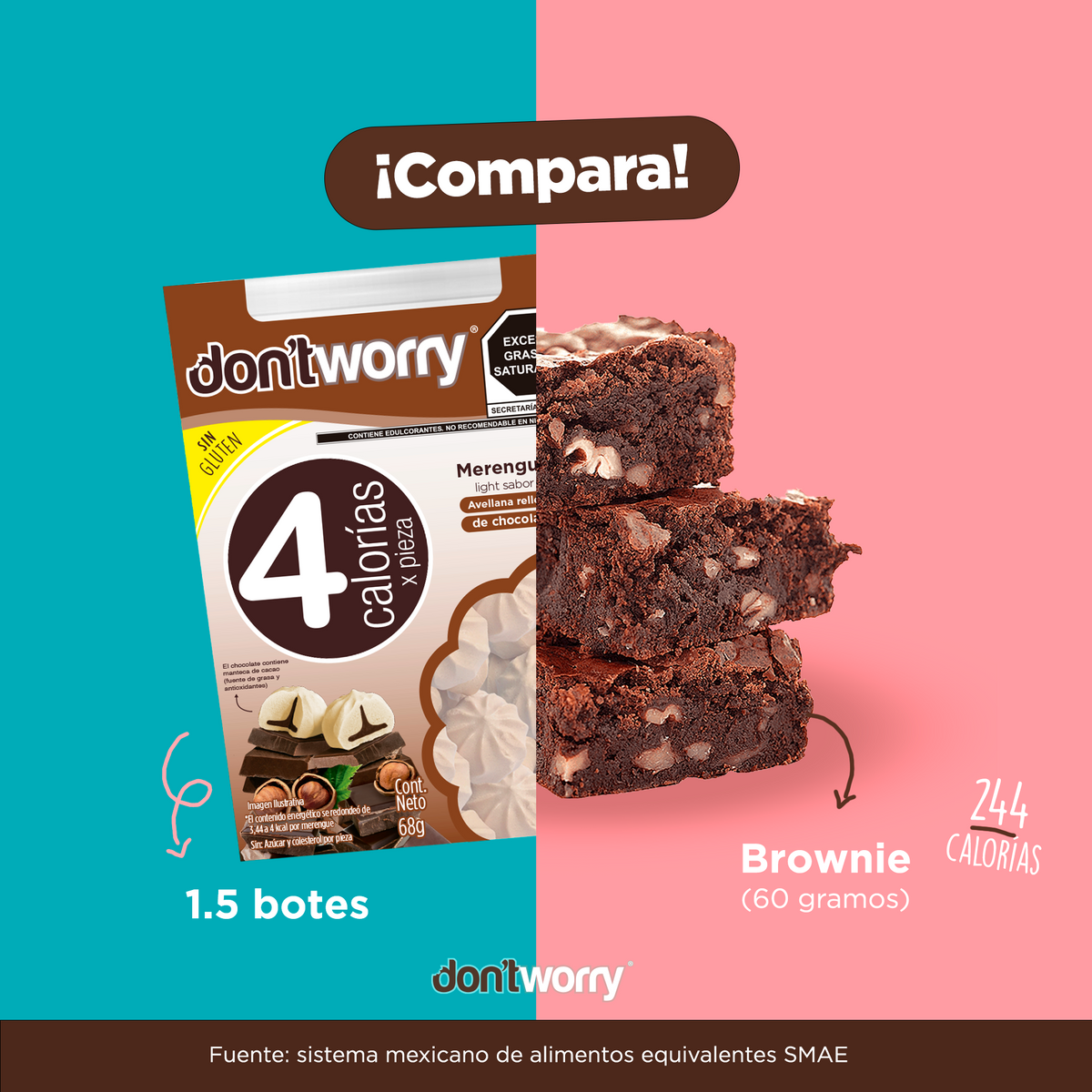 Merengues Light Don't Worry Avellana con chocolate 68g
