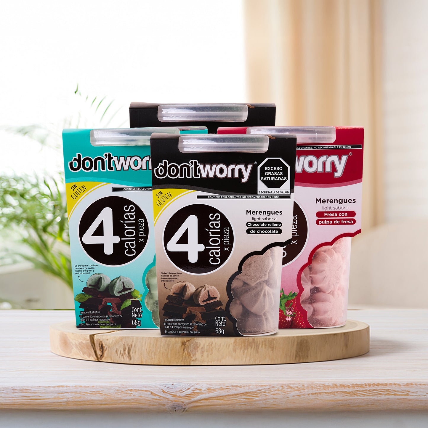 Merengues Light Dont Worry Chocolate Fresa Cookies and Cream Menta 4 pack