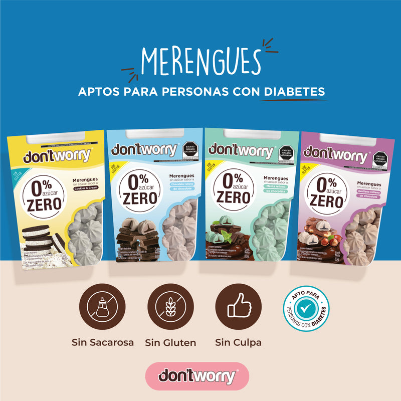 Merengues Sin Azúcar Don't Worry Chocolate relleno con Chocolate 68g